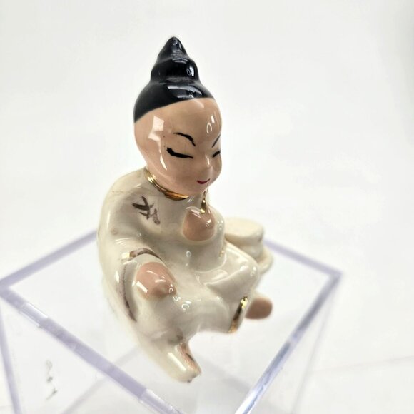 Vintage Seated Oriental Ceramic Figurines Set With Coin Pouch Motif je223 - Picture 6 of 10